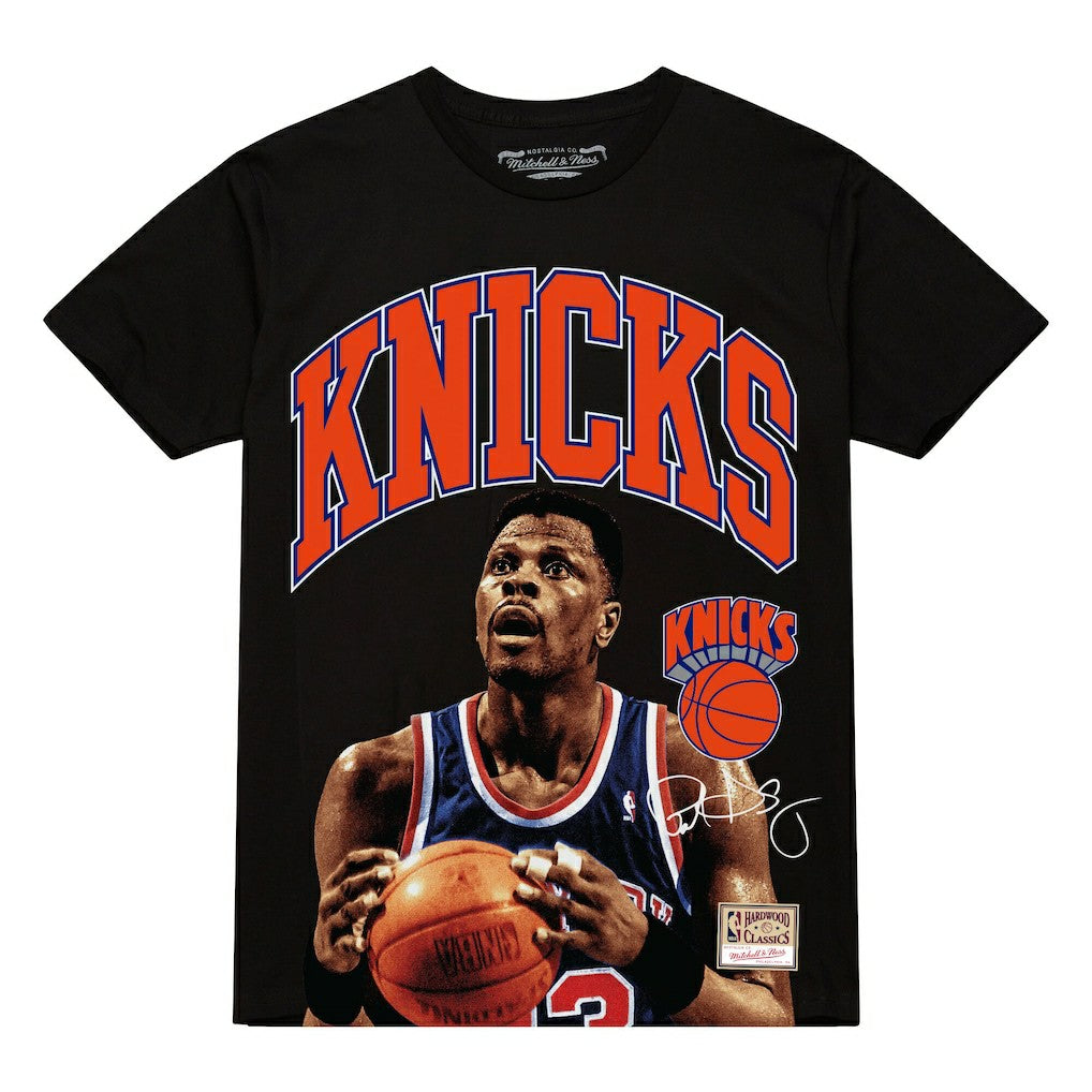 Black Patrick Ewing New York Knicks Hardwood Classics Player Arch T-Shirt | NBA