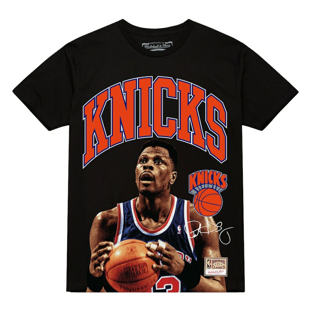 Black Patrick Ewing New York Knicks Hardwood Classics Player Arch T-Shirt | NBA