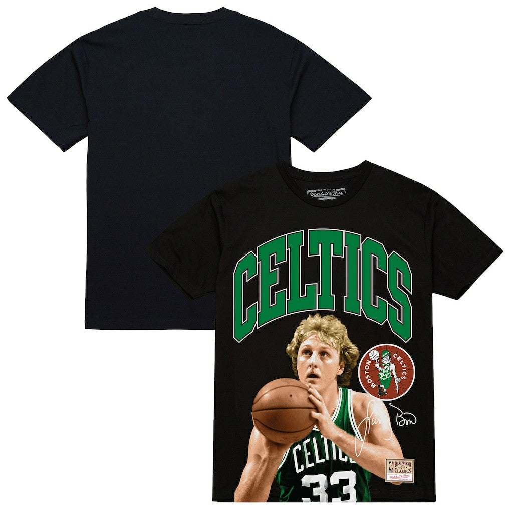 Black Larry Bird Boston Celtics Hardwood Classics Player Arch T-Shirt | NBA