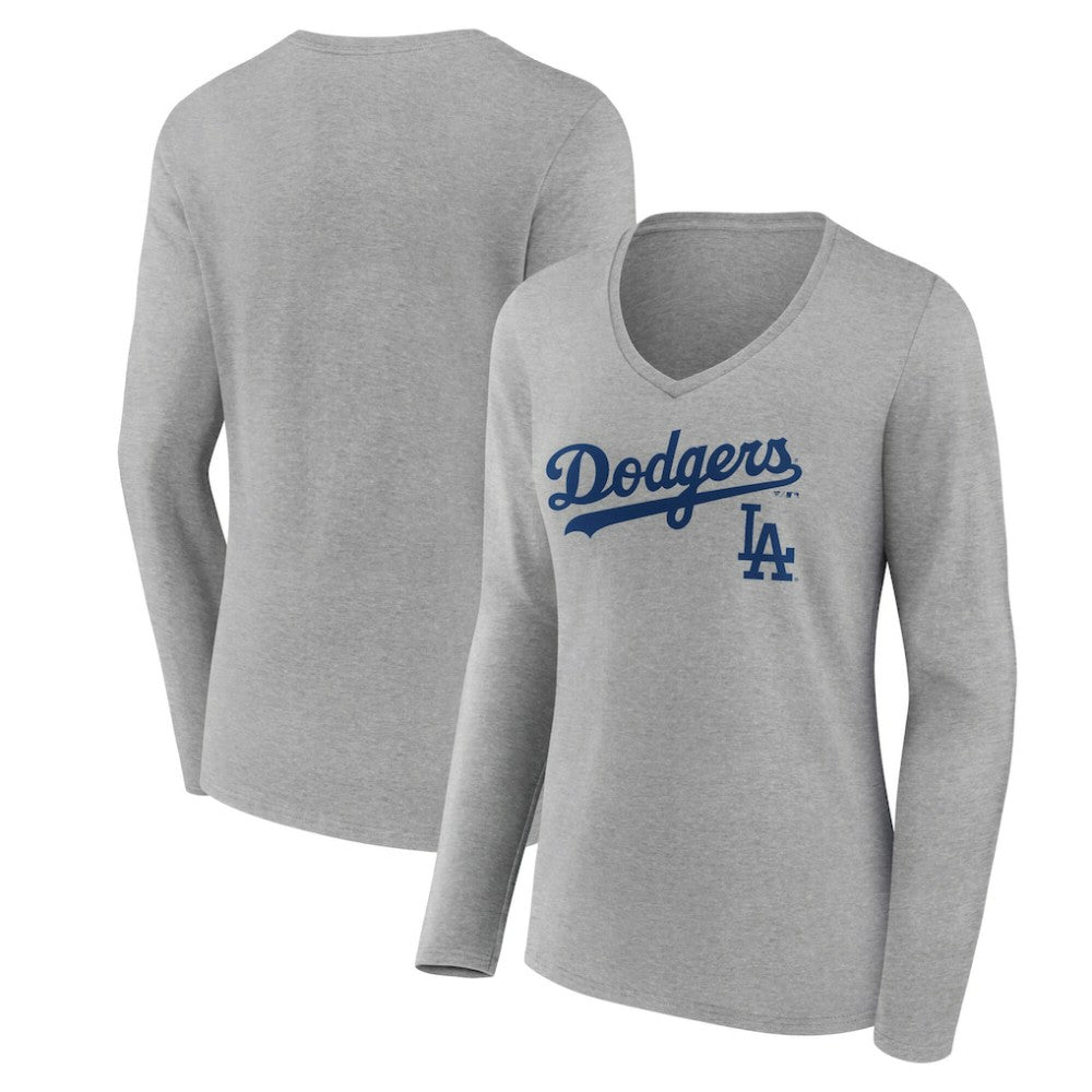 Los Angeles Dodgers Women's Team Lockup Long Sleeve V-Neck T-Shirt - MLB T-shirts