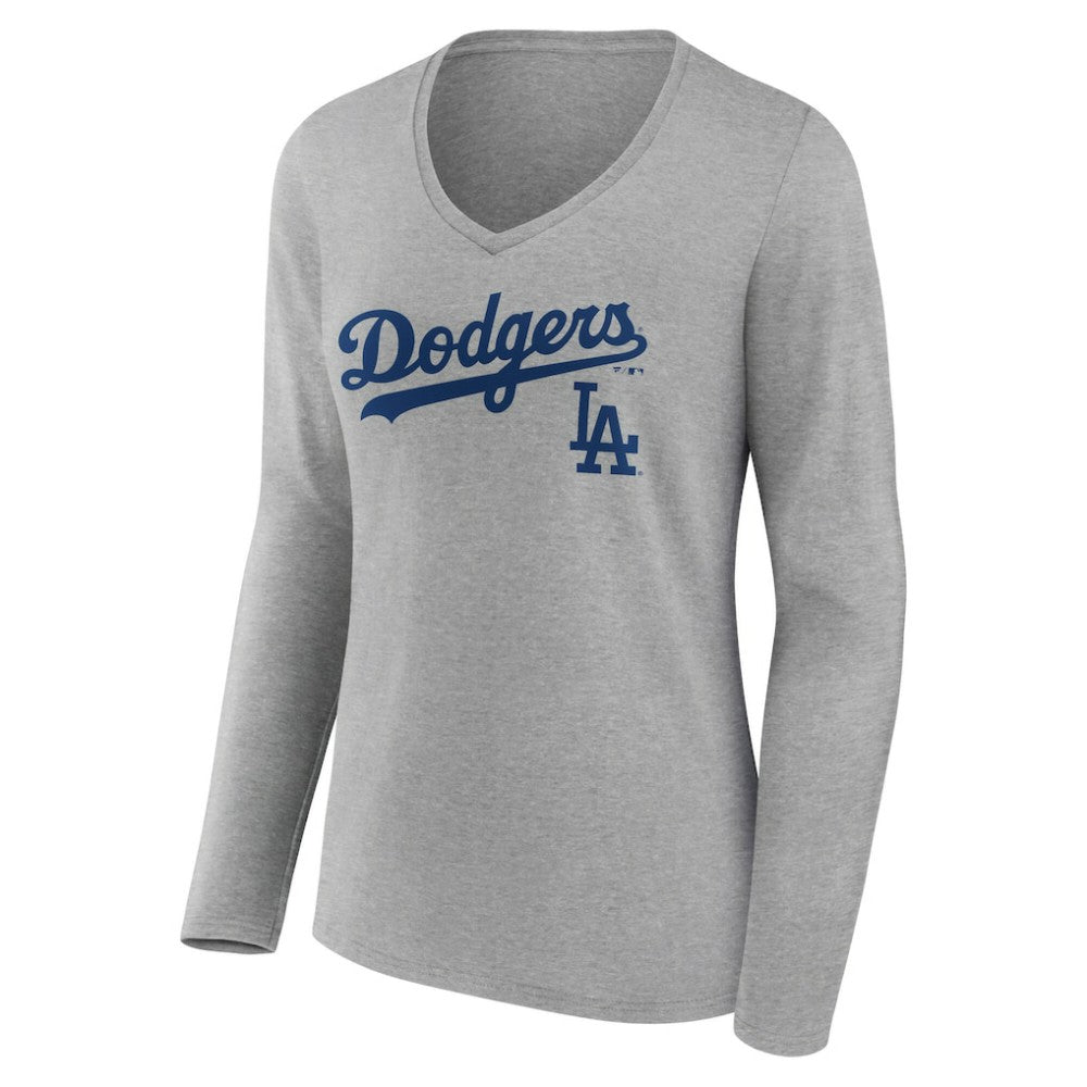 Los Angeles Dodgers Women's Team Lockup Long Sleeve V-Neck T-Shirt - MLB T-shirts