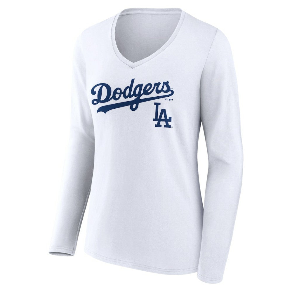Los Angeles Dodgers Women's Team Lockup Long Sleeve V-Neck T-Shirt - MLB T-shirts