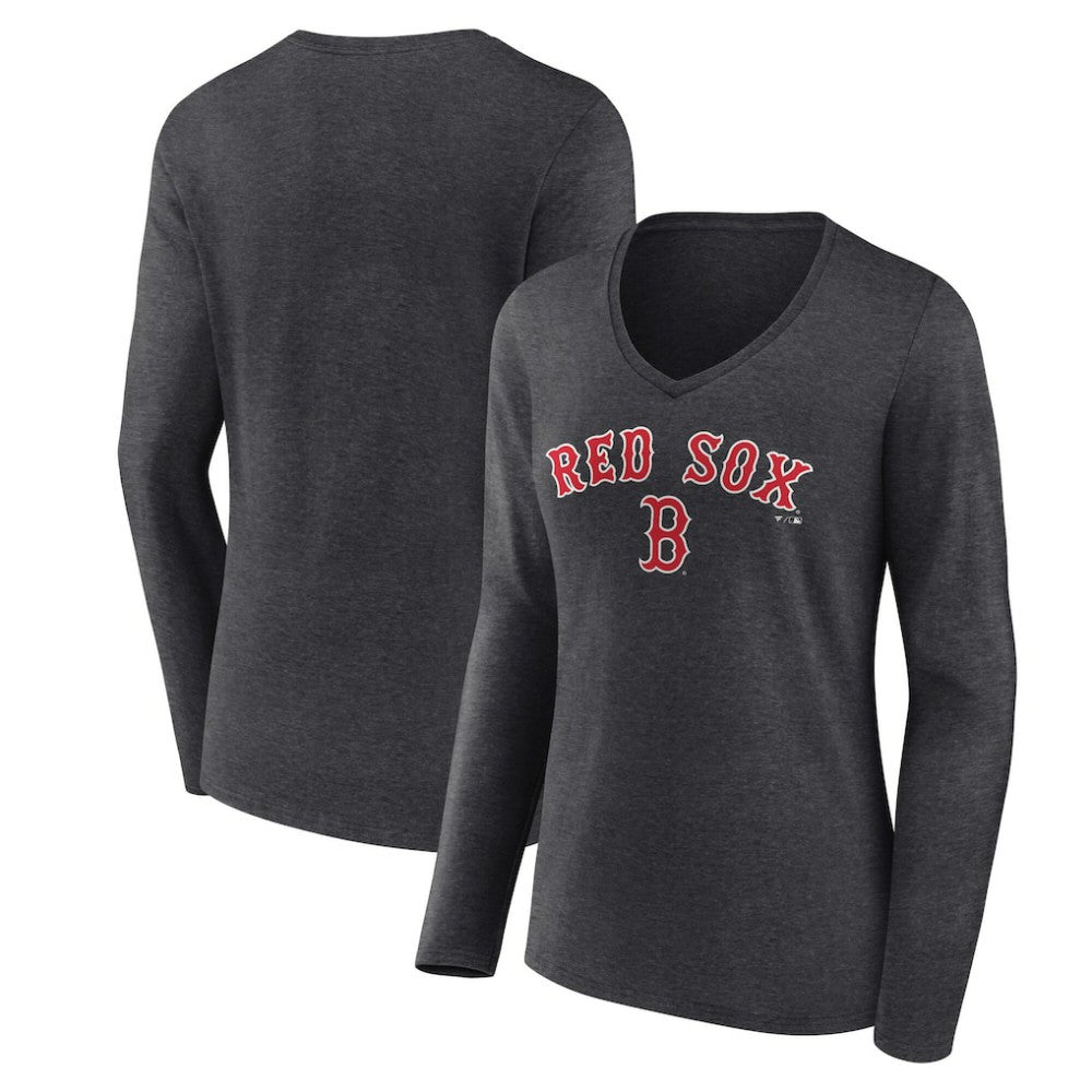 Boston Red Sox Women's Team Lockup Long Sleeve V-Neck T-Shirt - MLB T-shirts