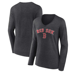 Boston Red Sox Women's Team Lockup Long Sleeve V-Neck T-Shirt - MLB T-shirts
