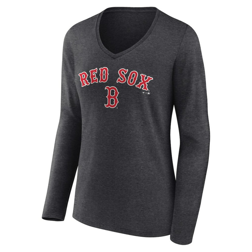 Boston Red Sox Women's Team Lockup Long Sleeve V-Neck T-Shirt - MLB T-shirts