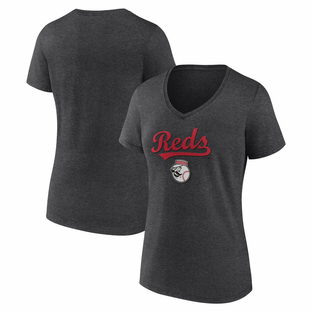Cincinnati Reds Women's Team Lockup V-Neck T-Shirt - MLB T-shirts