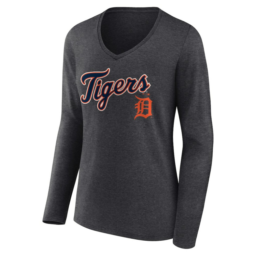 Detroit Tigers Women's Team Lockup Long Sleeve V-Neck T-Shirt - MLB T-shirts