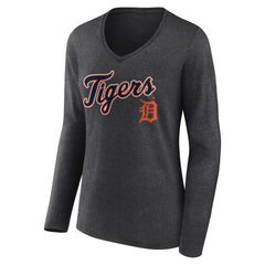 Detroit Tigers Women's Team Lockup Long Sleeve V-Neck T-Shirt - MLB T-shirts