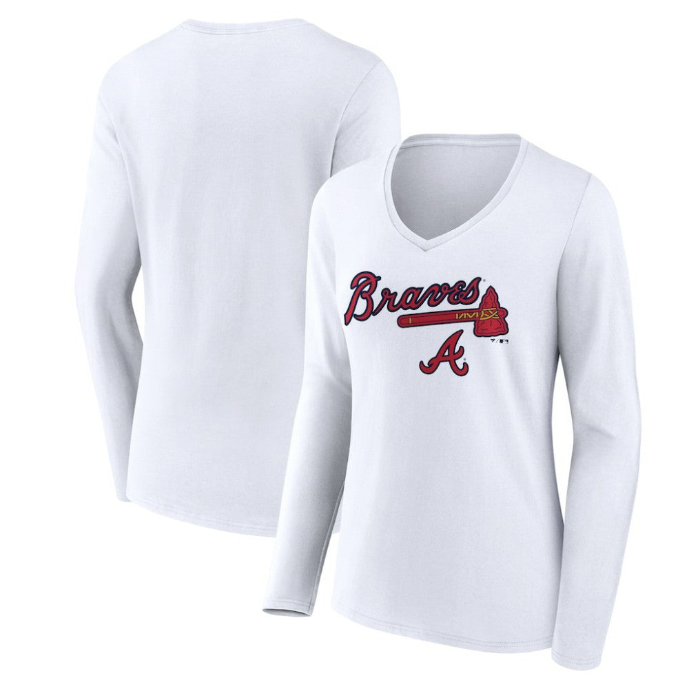 Atlanta Braves Women's Team Lockup Long Sleeve V-Neck T-Shirt - MLB T-shirts