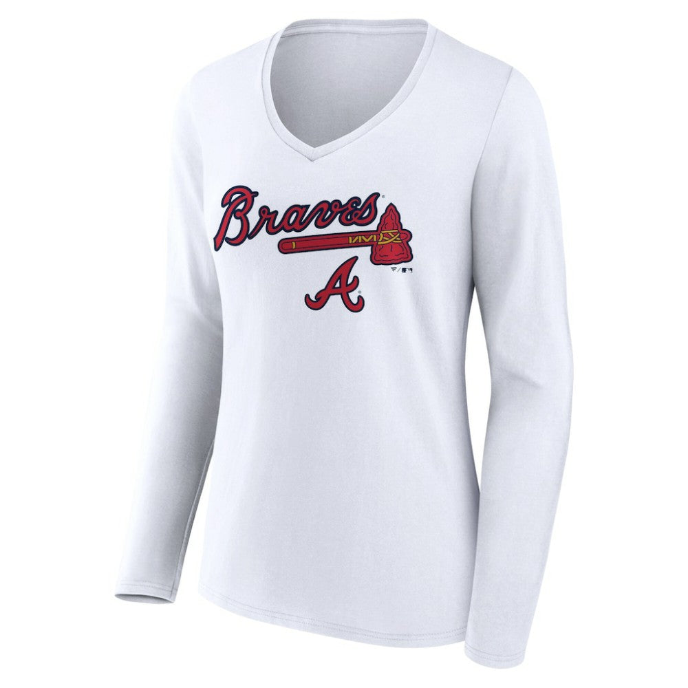 Atlanta Braves Women's Team Lockup Long Sleeve V-Neck T-Shirt - MLB T-shirts