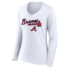 Atlanta Braves Women's Team Lockup Long Sleeve V-Neck T-Shirt - MLB T-shirts