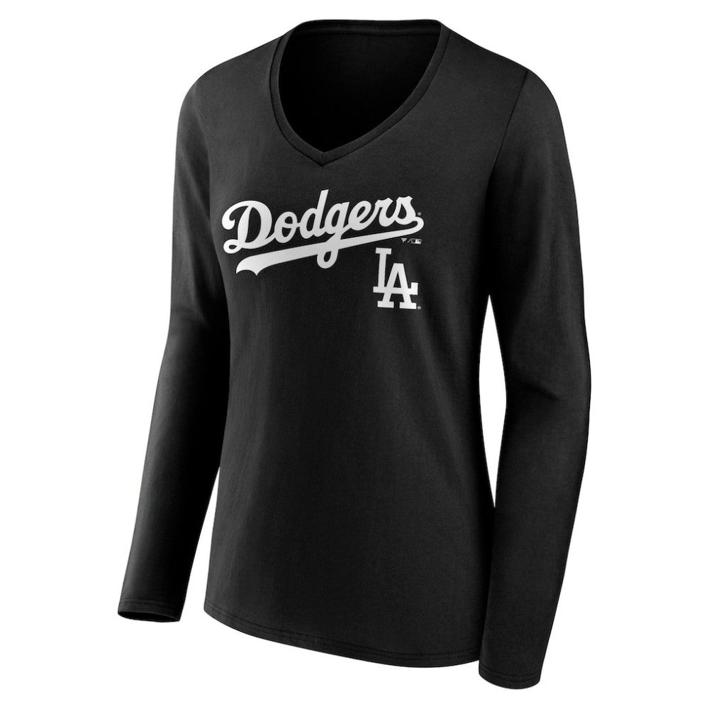Los Angeles Dodgers Women's Team Lockup Long Sleeve V-Neck T-Shirt - MLB T-shirts