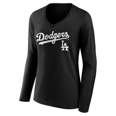 Los Angeles Dodgers Women's Team Lockup Long Sleeve V-Neck T-Shirt - MLB T-shirts