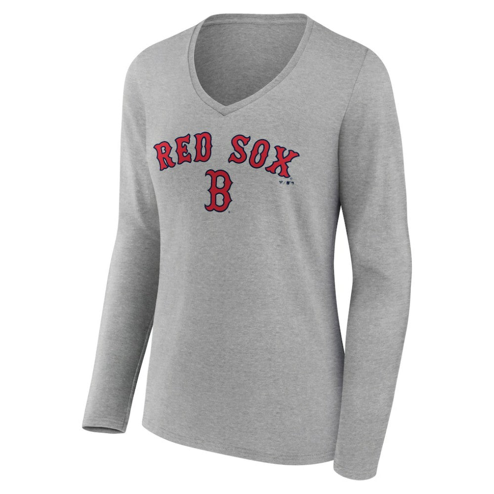 Boston Red Sox Women's Team Lockup Long Sleeve V-Neck T-Shirt - MLB T-shirts