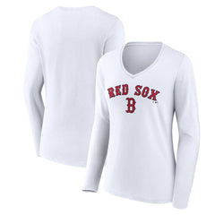 Boston Red Sox Women's Team Lockup Long Sleeve V-Neck T-Shirt - MLB T-shirts
