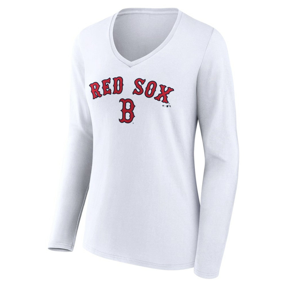 Boston Red Sox Women's Team Lockup Long Sleeve V-Neck T-Shirt - MLB T-shirts