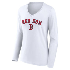 Boston Red Sox Women's Team Lockup Long Sleeve V-Neck T-Shirt - MLB T-shirts