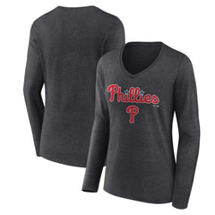 Philadelphia Phillies Women's Team Lockup Long Sleeve V-Neck T-Shirt - MLB T-shirts