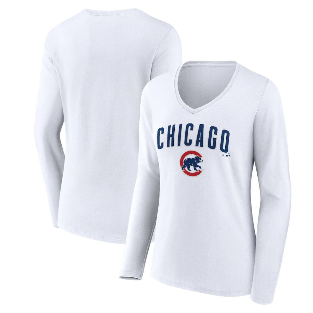 Chicago Cubs Women's Team Lockup Long Sleeve V-Neck T-Shirt - MLB T-shirts