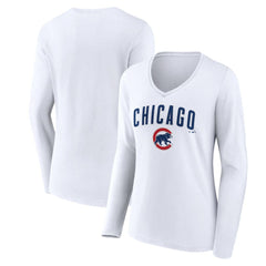 Chicago Cubs Women's Team Lockup Long Sleeve V-Neck T-Shirt - MLB T-shirts