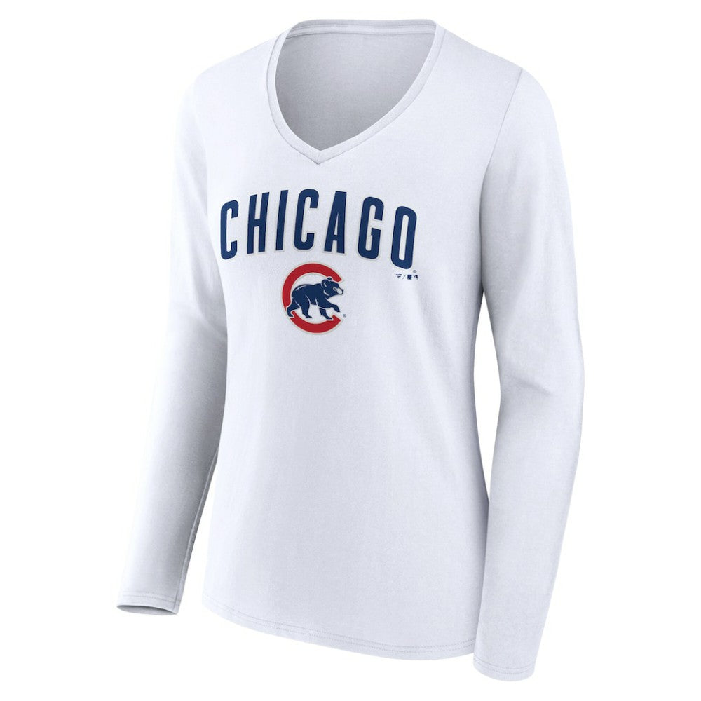 Chicago Cubs Women's Team Lockup Long Sleeve V-Neck T-Shirt - MLB T-shirts