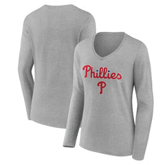 Philadelphia Phillies Women's Team Lockup Long Sleeve V-Neck T-Shirt - MLB T-shirts