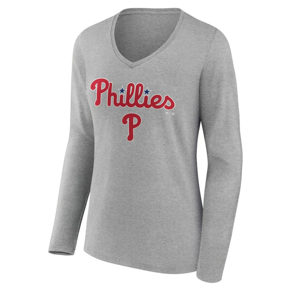 Philadelphia Phillies Women's Team Lockup Long Sleeve V-Neck T-Shirt - MLB T-shirts
