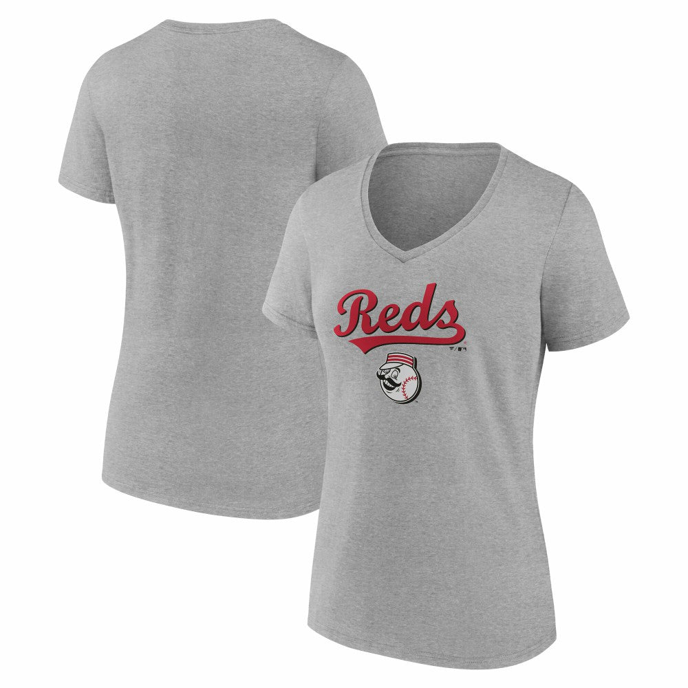 Cincinnati Reds Women's Team Lockup V-Neck T-Shirt - MLB T-shirts