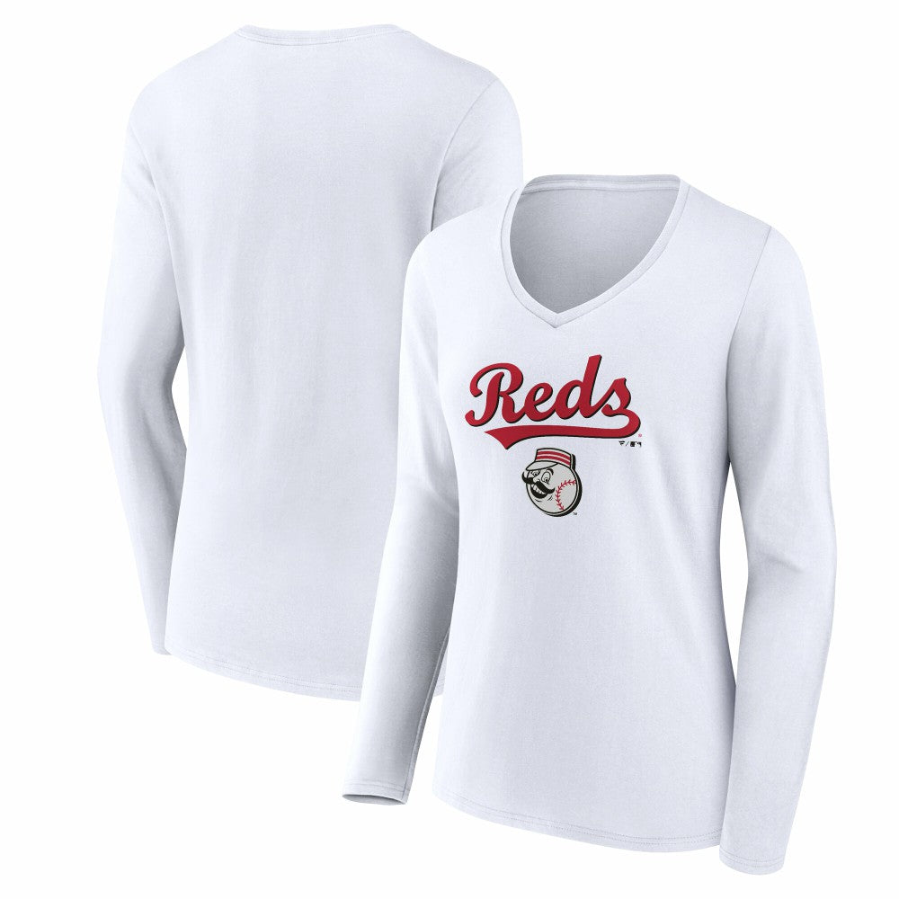 Cincinnati Reds Women's Team Lockup Long Sleeve V-Neck T-Shirt - MLB T-shirts