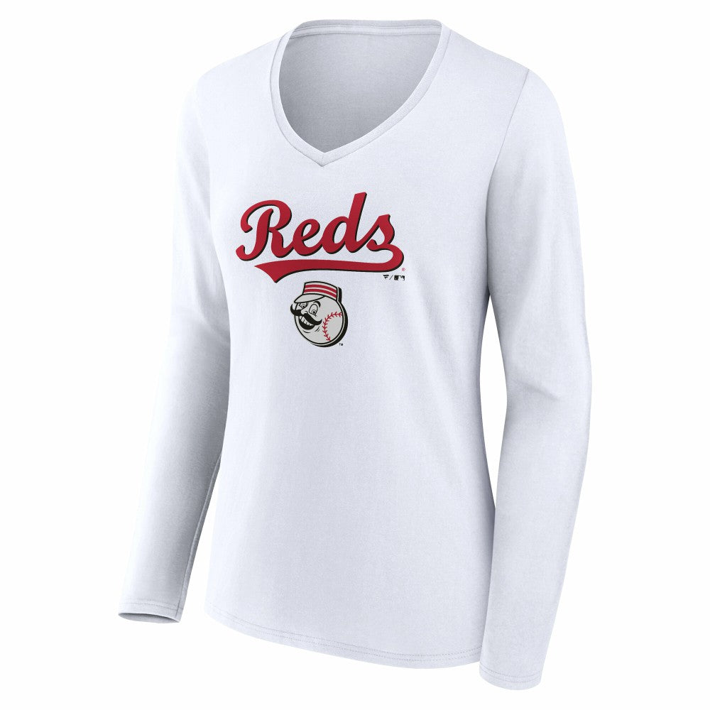 Cincinnati Reds Women's Team Lockup Long Sleeve V-Neck T-Shirt - MLB T-shirts