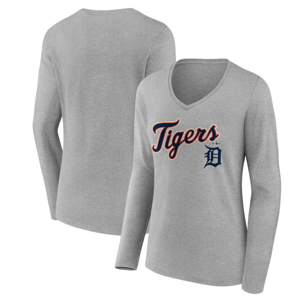 Detroit Tigers Women's Team Lockup Long Sleeve V-Neck T-Shirt - MLB T-shirts