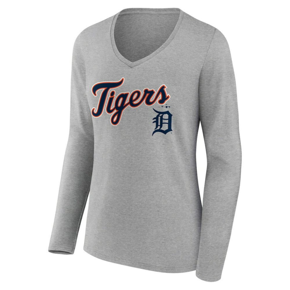 Detroit Tigers Women's Team Lockup Long Sleeve V-Neck T-Shirt - MLB T-shirts