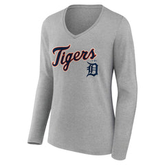 Detroit Tigers Women's Team Lockup Long Sleeve V-Neck T-Shirt - MLB T-shirts