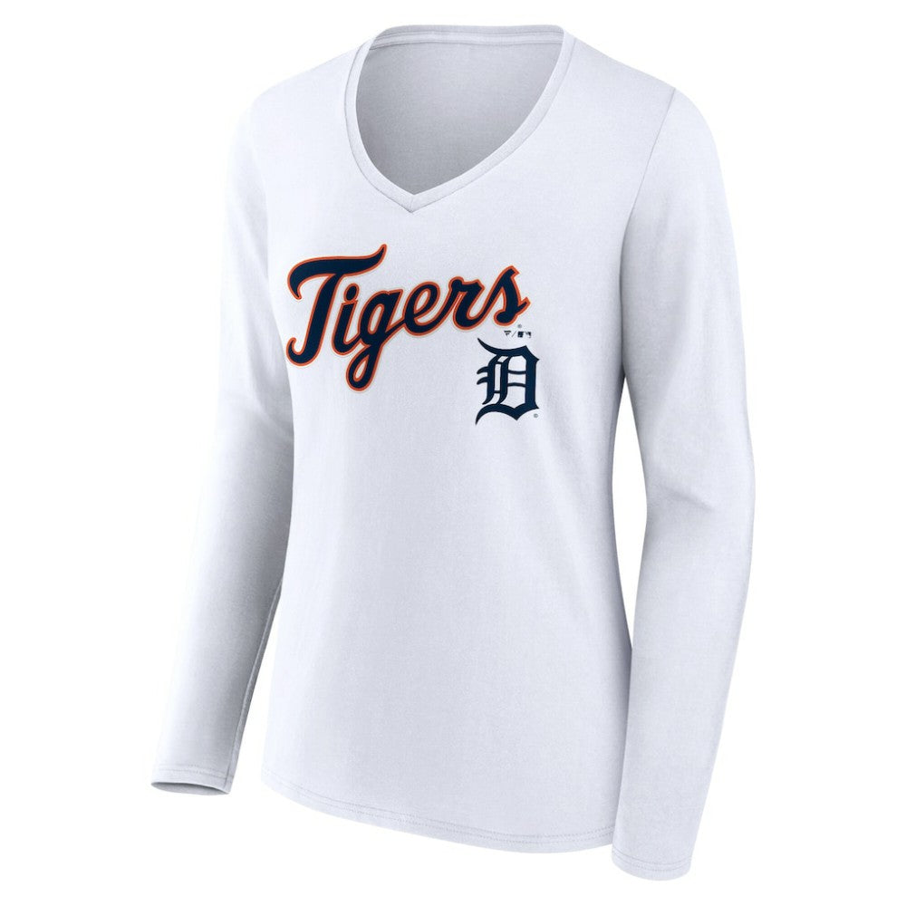Detroit Tigers Women's Team Lockup Long Sleeve V-Neck T-Shirt - MLB T-shirts
