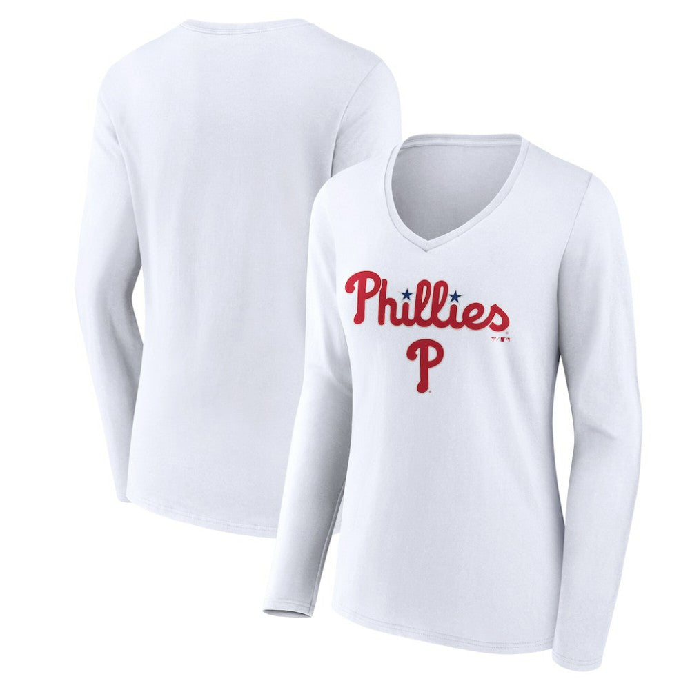Philadelphia Phillies Women's Team Lockup Long Sleeve V-Neck T-Shirt - MLB T-shirts
