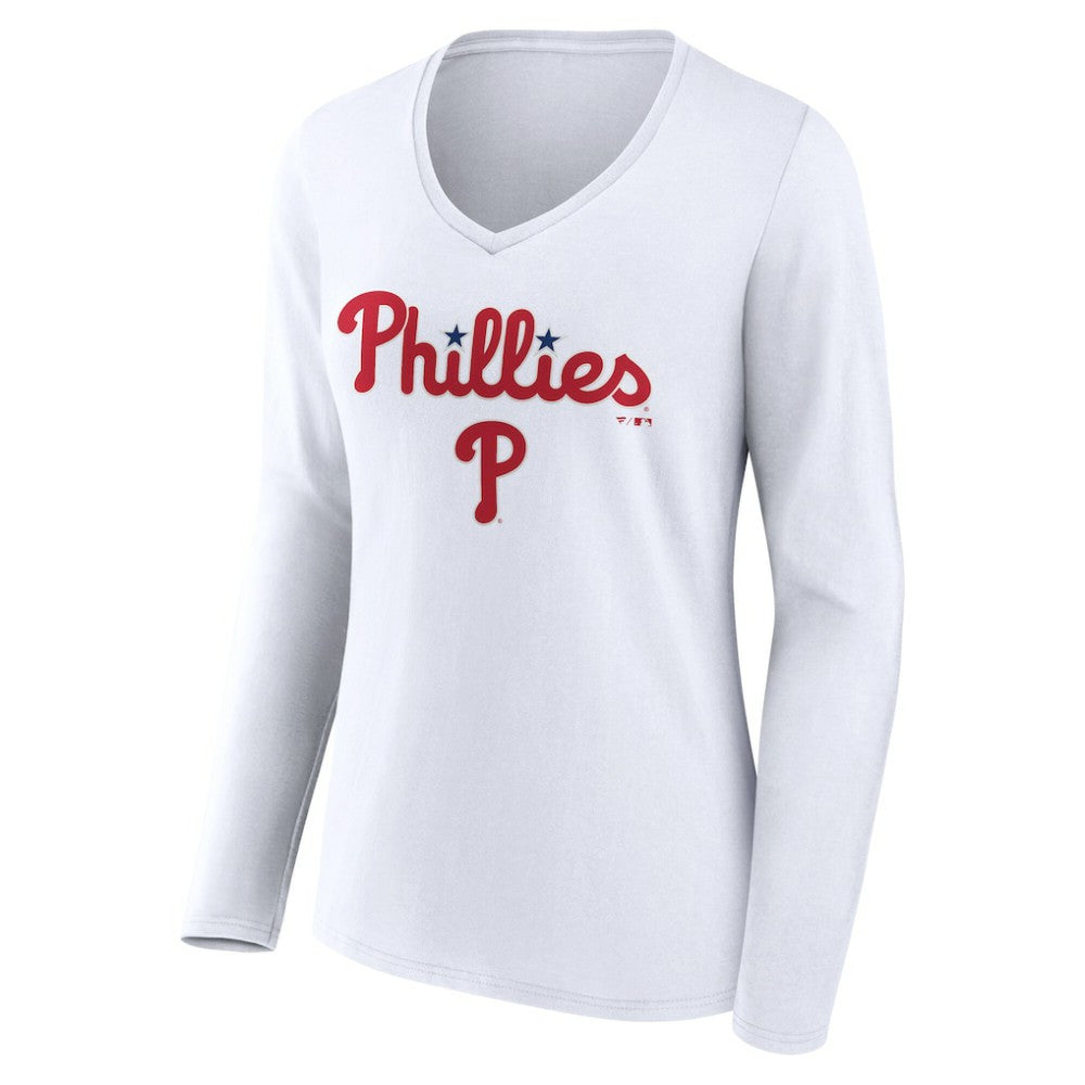 Philadelphia Phillies Women's Team Lockup Long Sleeve V-Neck T-Shirt - MLB T-shirts