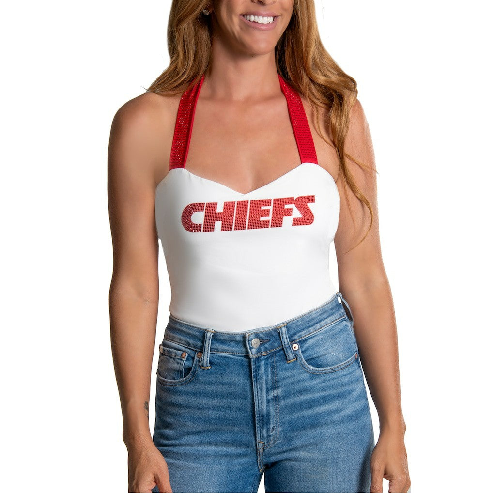 Kansas City Chiefs Cuce Women's Rhinestone Semi-Cropped Halter Tank | NFL New