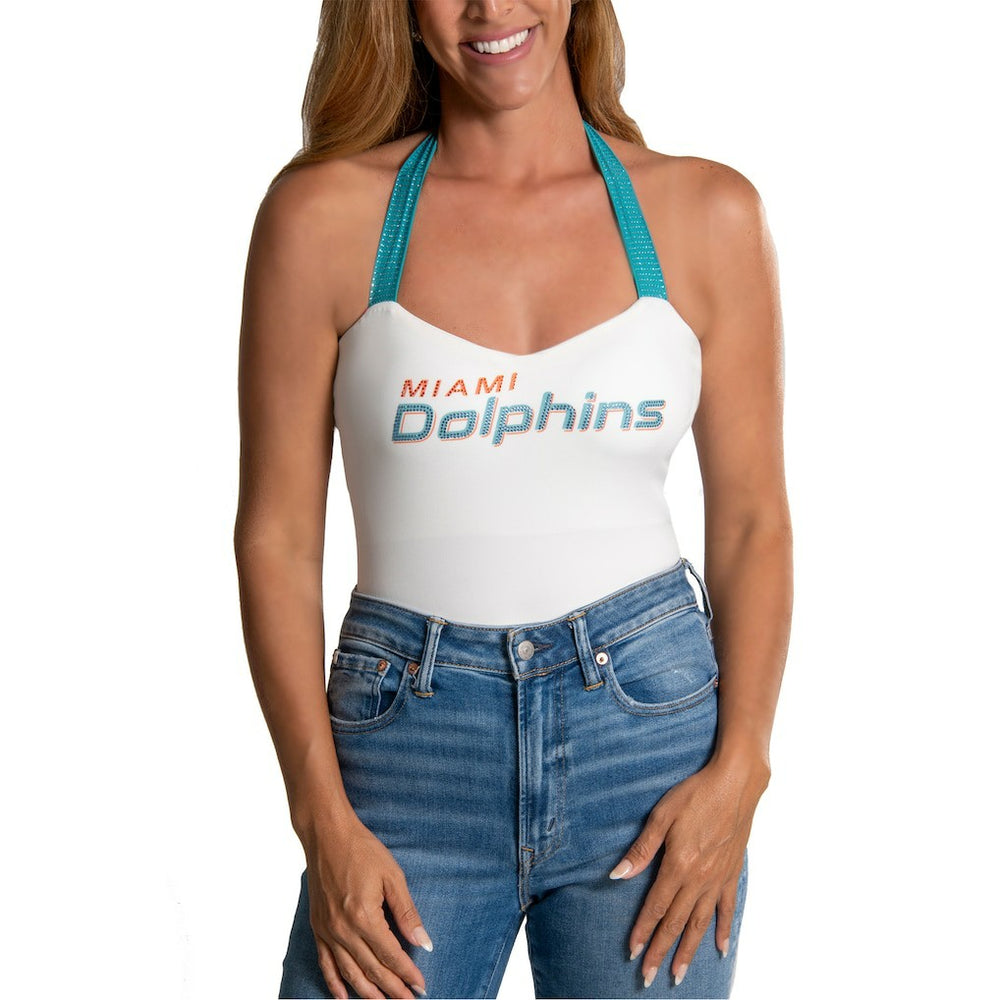 Miami Dolphins Cuce Women's Rhinestone Semi-Cropped Halter Tank | NFL Sale