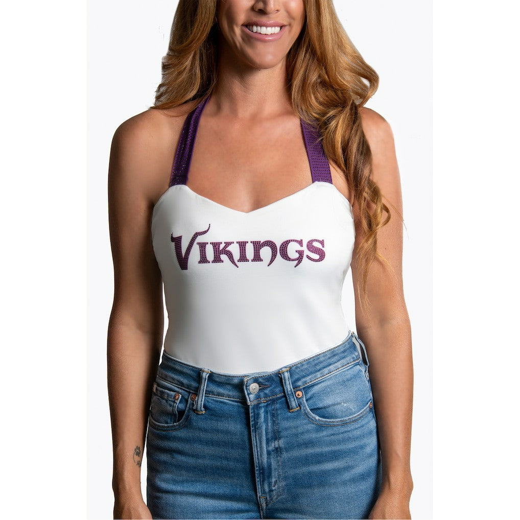Minnesota Vikings Cuce Women's Rhinestone Semi-Cropped Halter Tank | NFL Sale