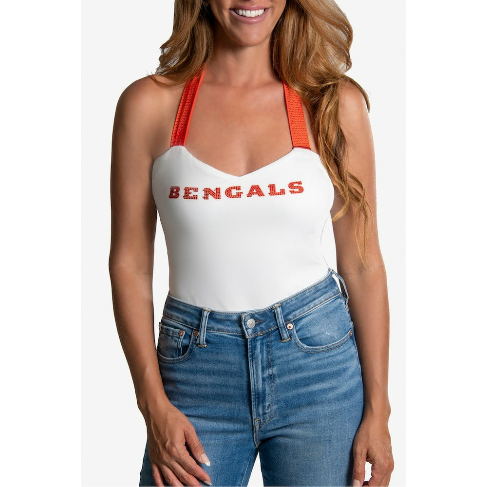 Cincinnati Bengals Cuce Women's Rhinestone Semi-Cropped Halter Tank | NFL Discount