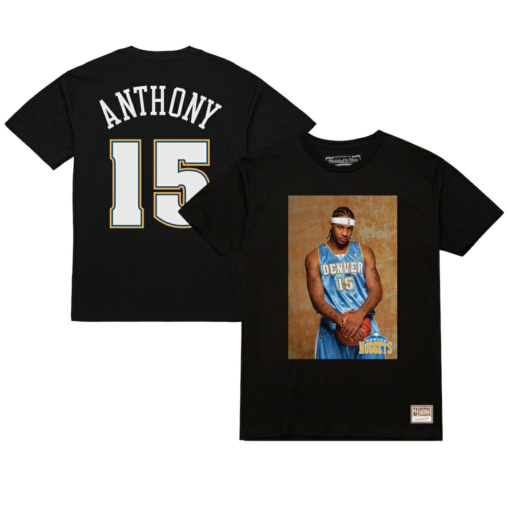 Black Carmelo Anthony Denver Nuggets Rookie Photo Name & Number T-Shirt sale | NBA