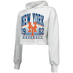 New York Mets Majestic Threads Women's Cropped Have A Field Day Tri-Blend Hoodie - MLB Hoodies