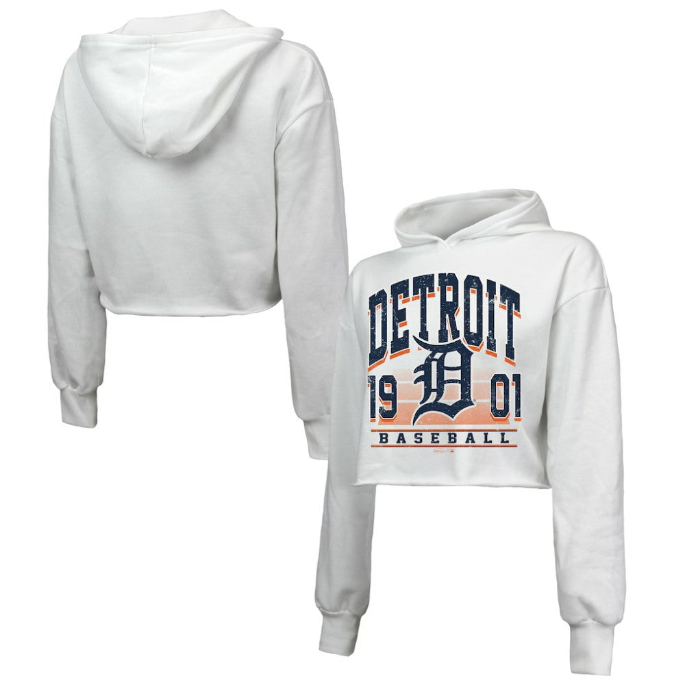 Detroit Tigers Majestic Threads Women's Cropped Have A Field Day Tri-Blend Hoodie - MLB Hoodies