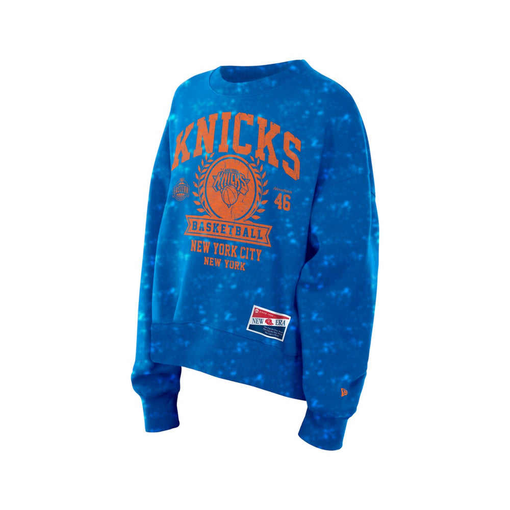 Blue New York Knicks Women's Throwback Collection Mineral Wash Crewneck Sweatshirt | NBA
