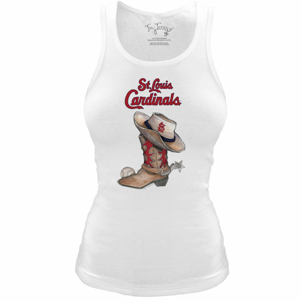 St. Louis Cardinals Tiny Turnip Women's Fitted Vintage Cowboy Boot Tri-Blend Tank Top - MLB Tanks