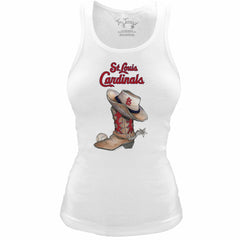 St. Louis Cardinals Tiny Turnip Women's Fitted Vintage Cowboy Boot Tri-Blend Tank Top - MLB Tanks