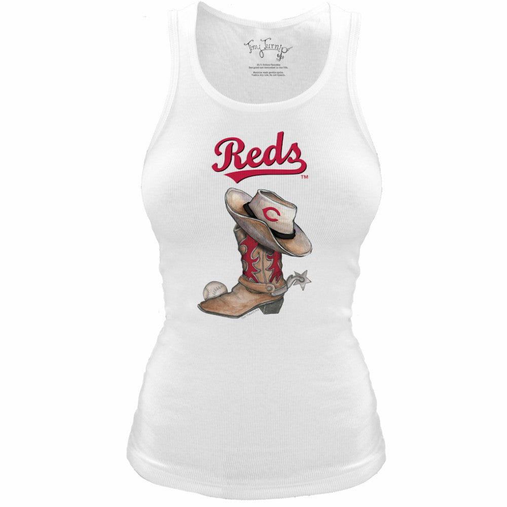 Cincinnati Reds Tiny Turnip Women's Fitted Vintage Cowboy Boot Tri-Blend Tank Top - MLB Tanks