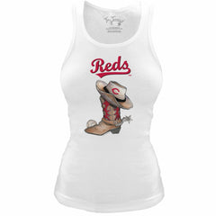 Cincinnati Reds Tiny Turnip Women's Fitted Vintage Cowboy Boot Tri-Blend Tank Top - MLB Tanks