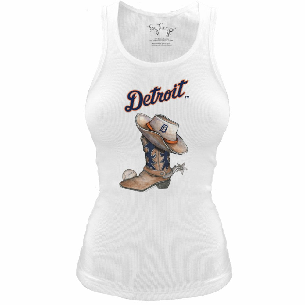 Detroit Tigers Tiny Turnip Women's Fitted Vintage Cowboy Boot Tri-Blend Tank Top - MLB Tanks