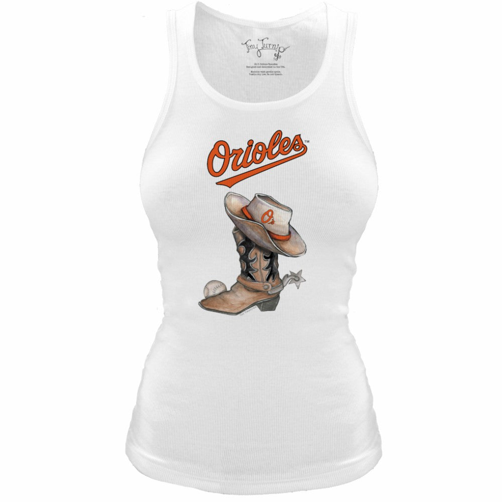 Baltimore Orioles Tiny Turnip Women's Fitted Vintage Cowboy Boot Tri-Blend Tank Top - MLB Tanks